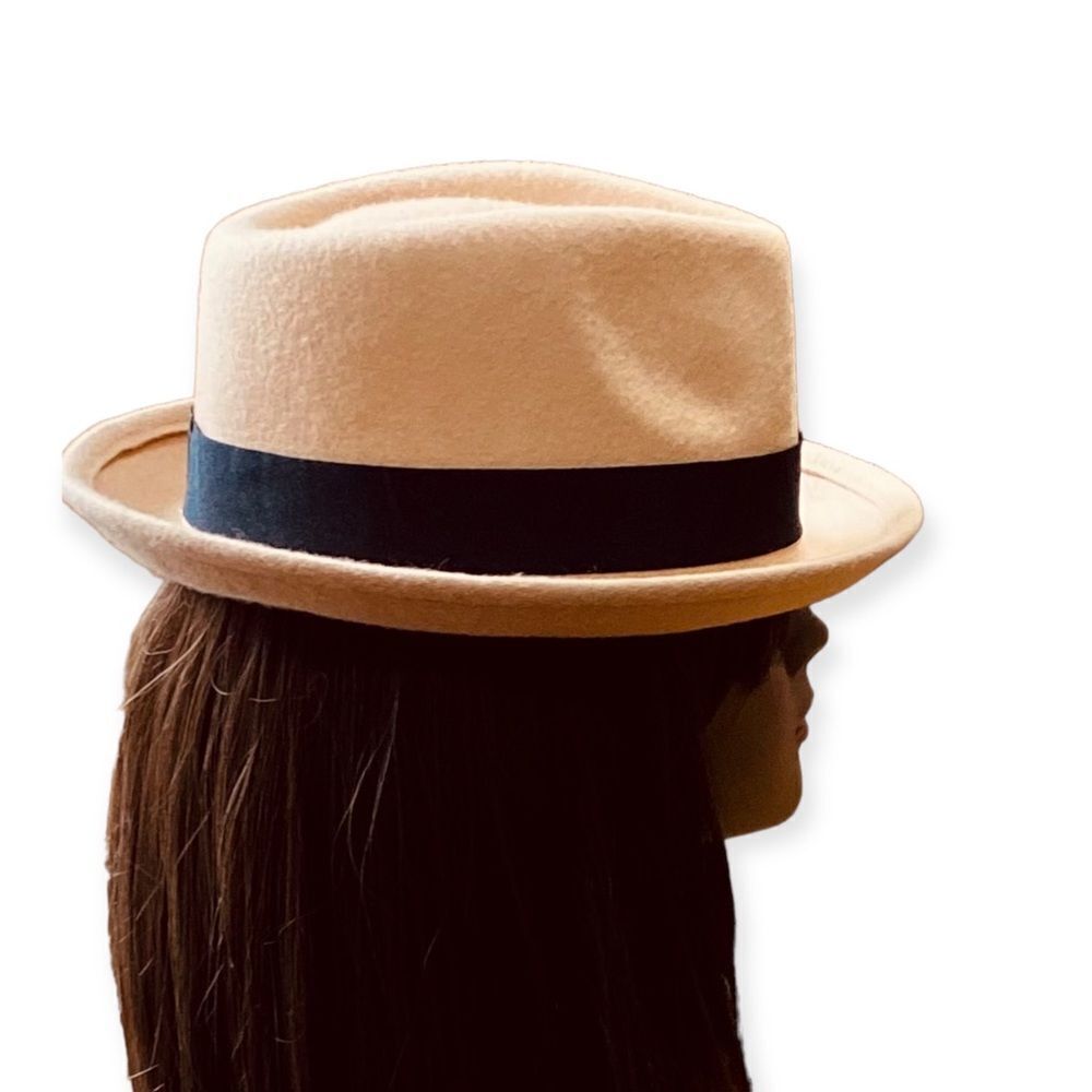 Tan Wool Fedora Hat Black Band | Trilby Style | Medium NWT